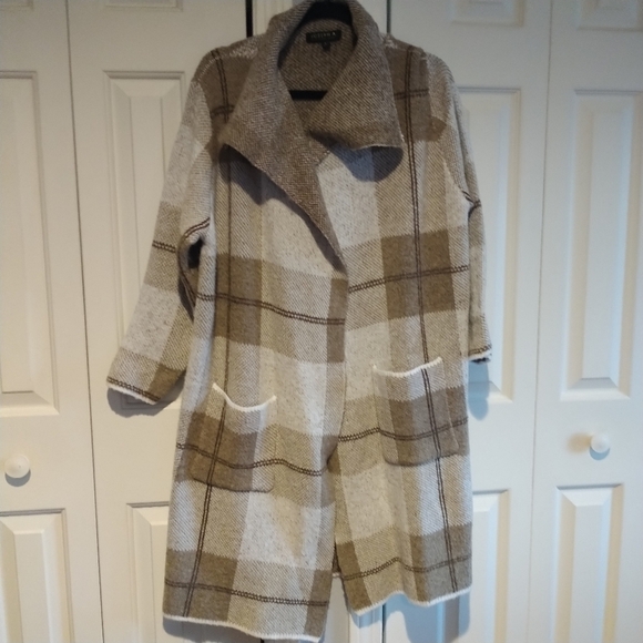 Joseph A. -- Brown Plaid Lightweight Long Open Knit Cardigan L - Picture 9 of 13